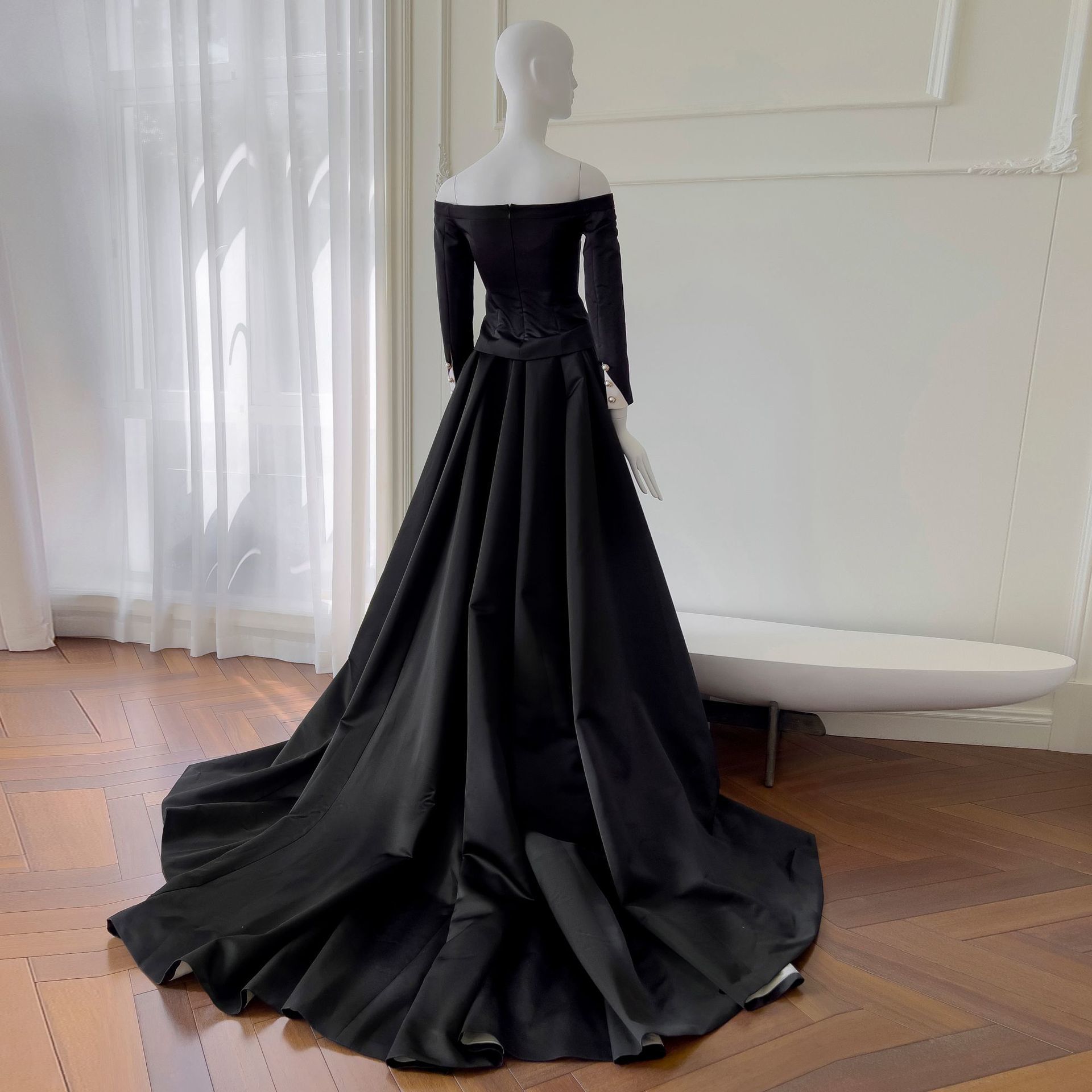 Grace Black Couture Pearl Detail Gown