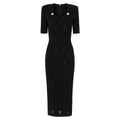 Jackie Black Ribbed Midi Dress (Gold Neck Buttons)