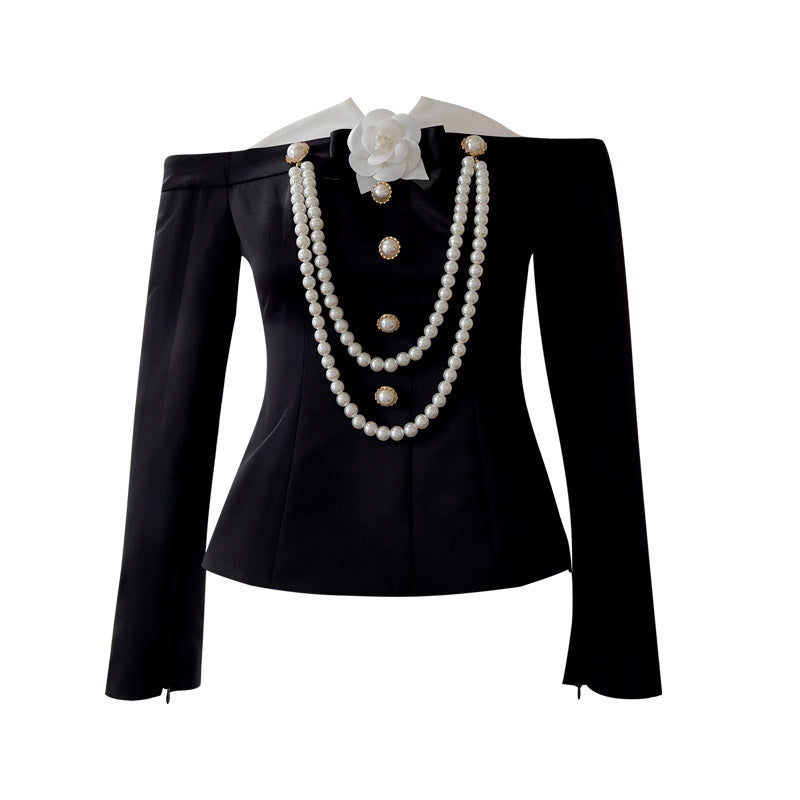 Grace Black Couture Pearl Detail Gown