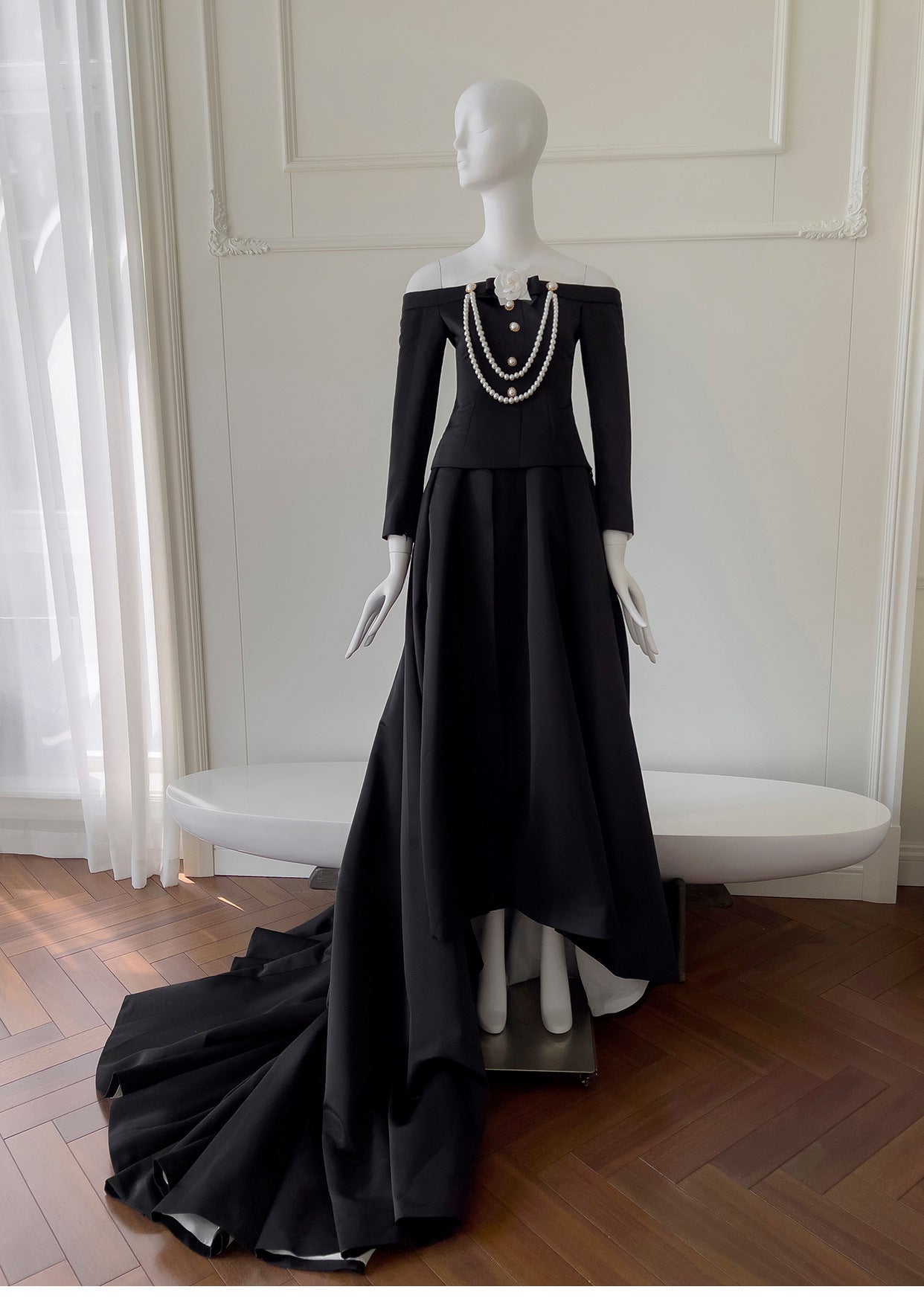 Grace Black Couture Pearl Detail Gown